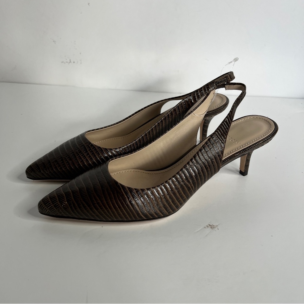 Theory Lizard prt leather slingback pump in brown size 36 (5)